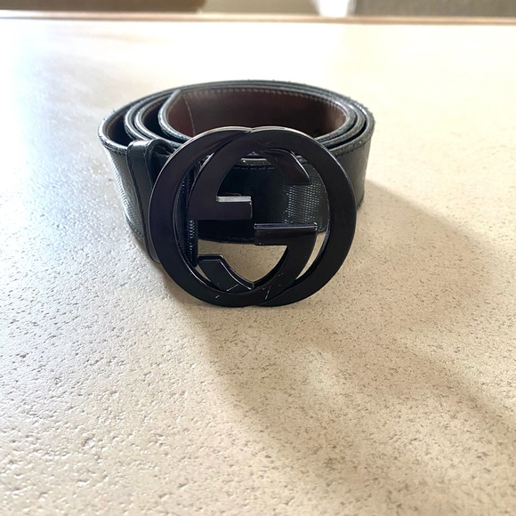 Gucci Other - Genuine Black Leather Gucci Belt, Shiny Monogram. Interlocking G Buckle, GUC